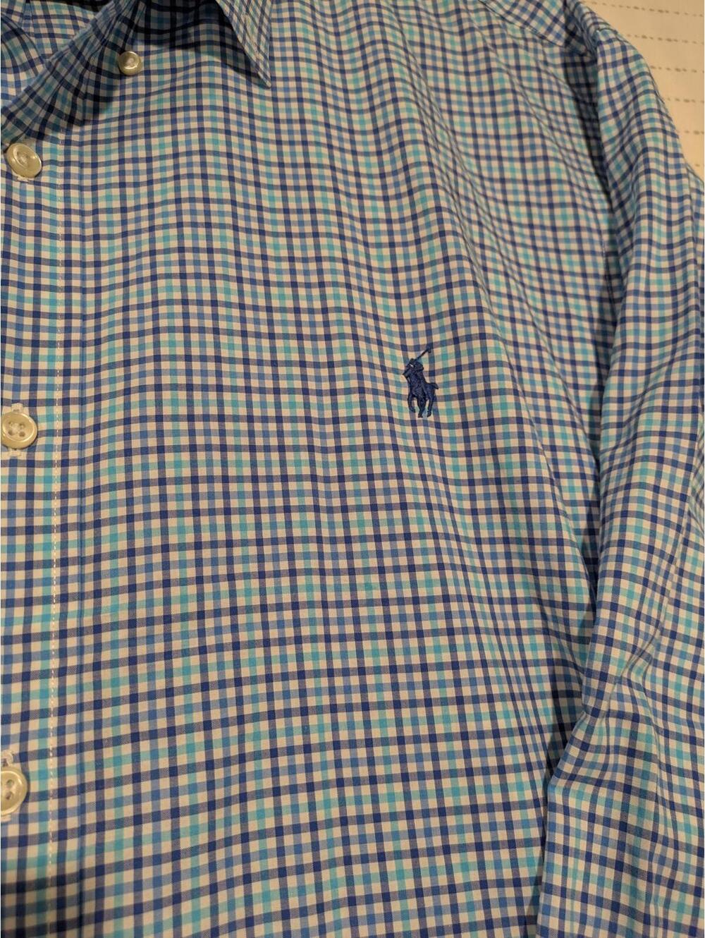 Ralph Lauren Blue Checkered Long Sleeve Shirt Slim Fit 100% Cotton Stretch XXL - Picture 4 of 9